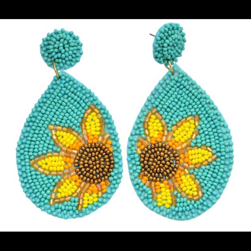 New Turquoise and Sunflower Beaded Earringa